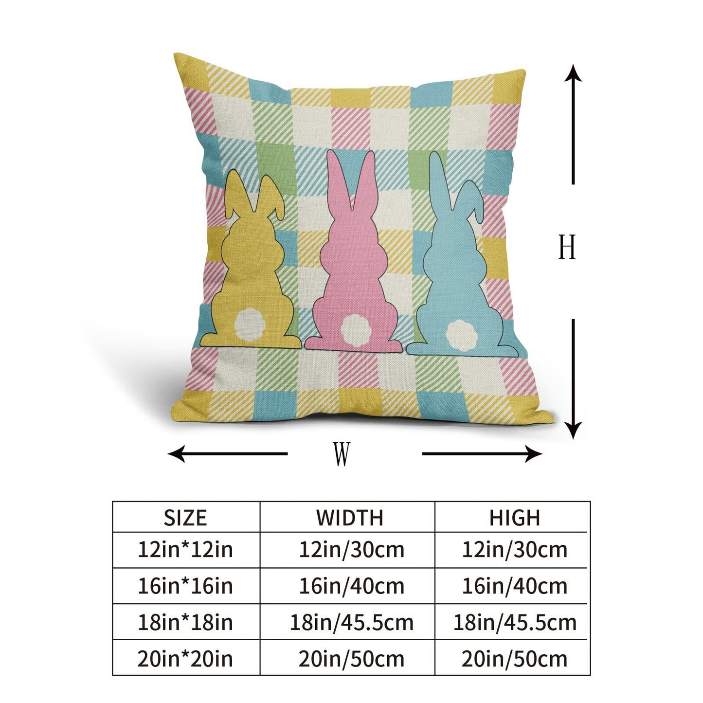 Easter Pillow Covers Set of 2 18x18 Inch Bunny Buffalo Plaid Colorful
