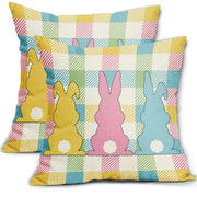 Easter Pillow Covers Set of 2 18x18 Inch Bunny Buffalo Plaid Colorful