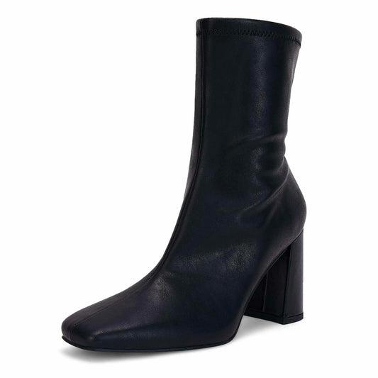 Coutgo Women’s Square Toe Mid Calf Booties Faux Leather Black Size 7.5
