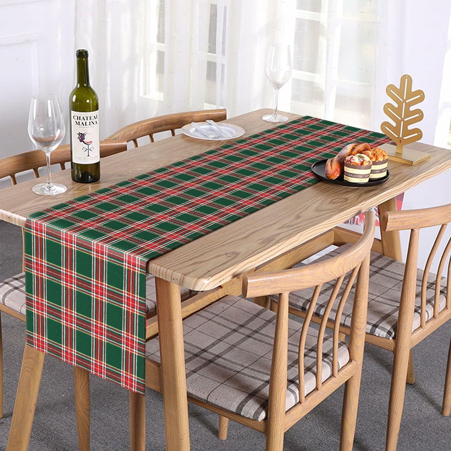 Buffalo Plaid Cotton Table Runner Reversible Red Green 14x84 Inch