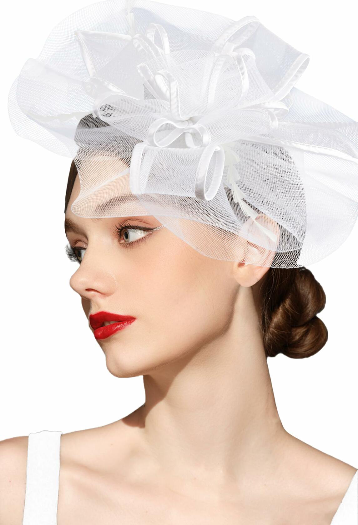 Kidukso Vintage 1920s 50s Fascinator Hat Women White Tea Party Derby
