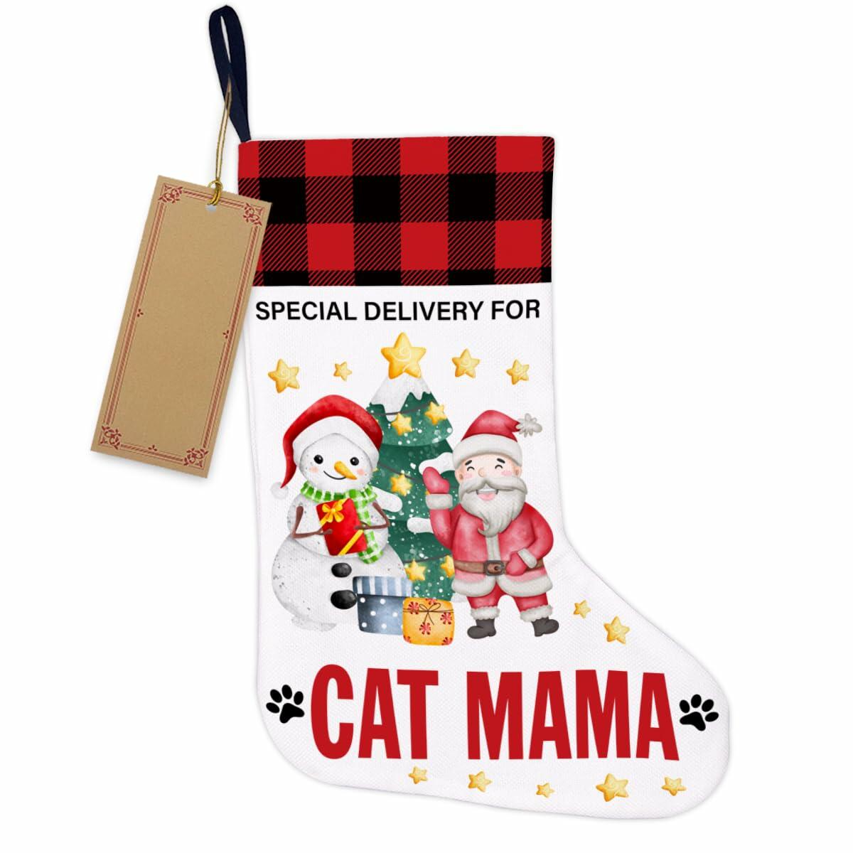 TSUYAWU Cat Mama Christmas Stocking Holiday Decoration 18x12 Inch