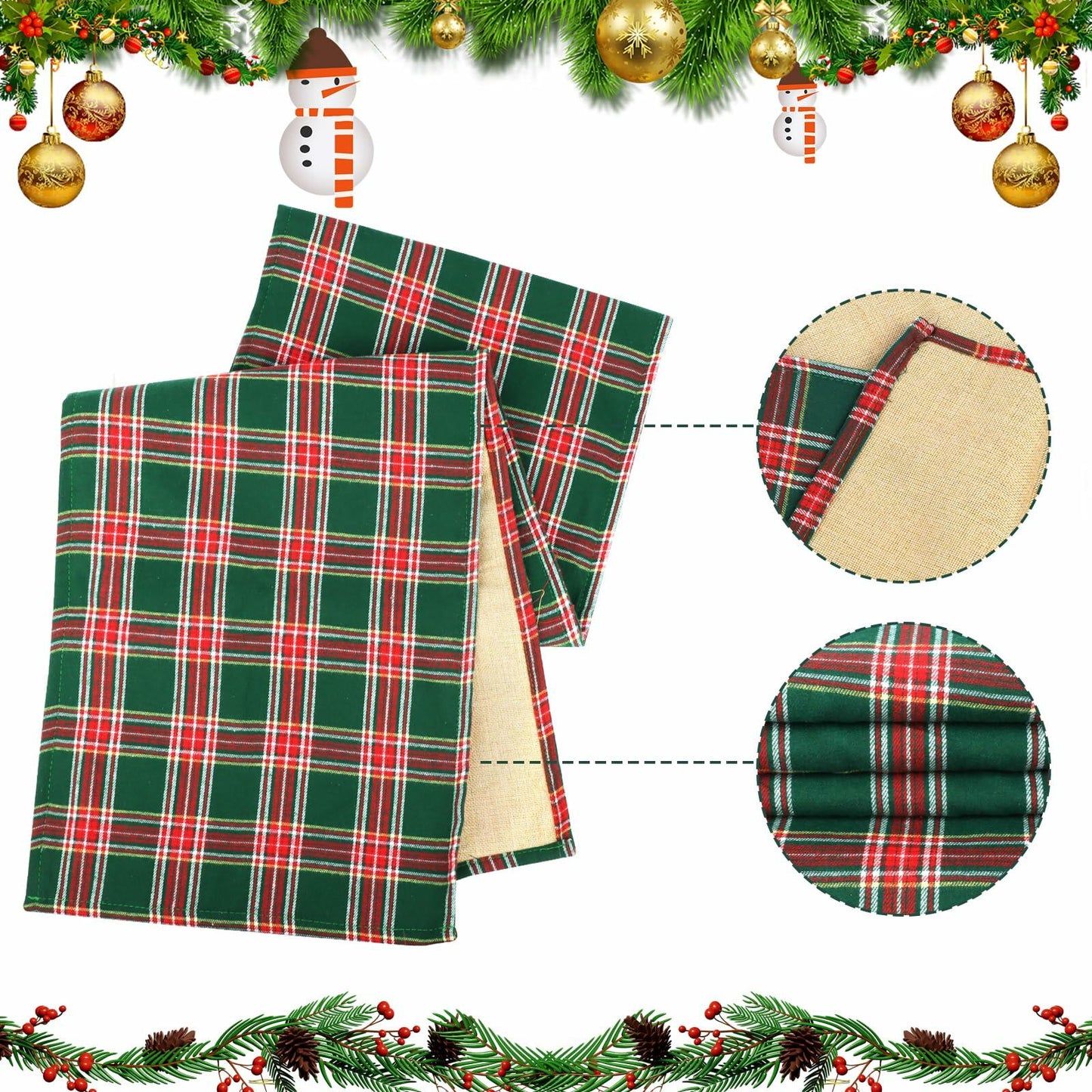 Buffalo Plaid Cotton Table Runner Reversible Red Green 14x84 Inch