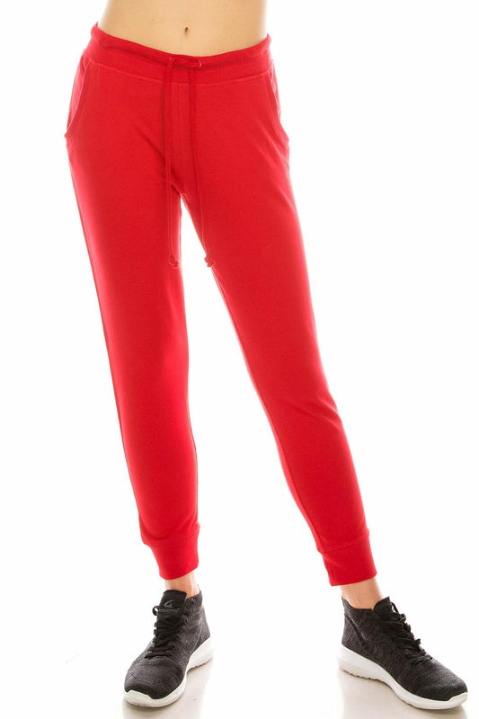Women's Casual Jogger Pants Sweatpants Elastic Waist Red Size M