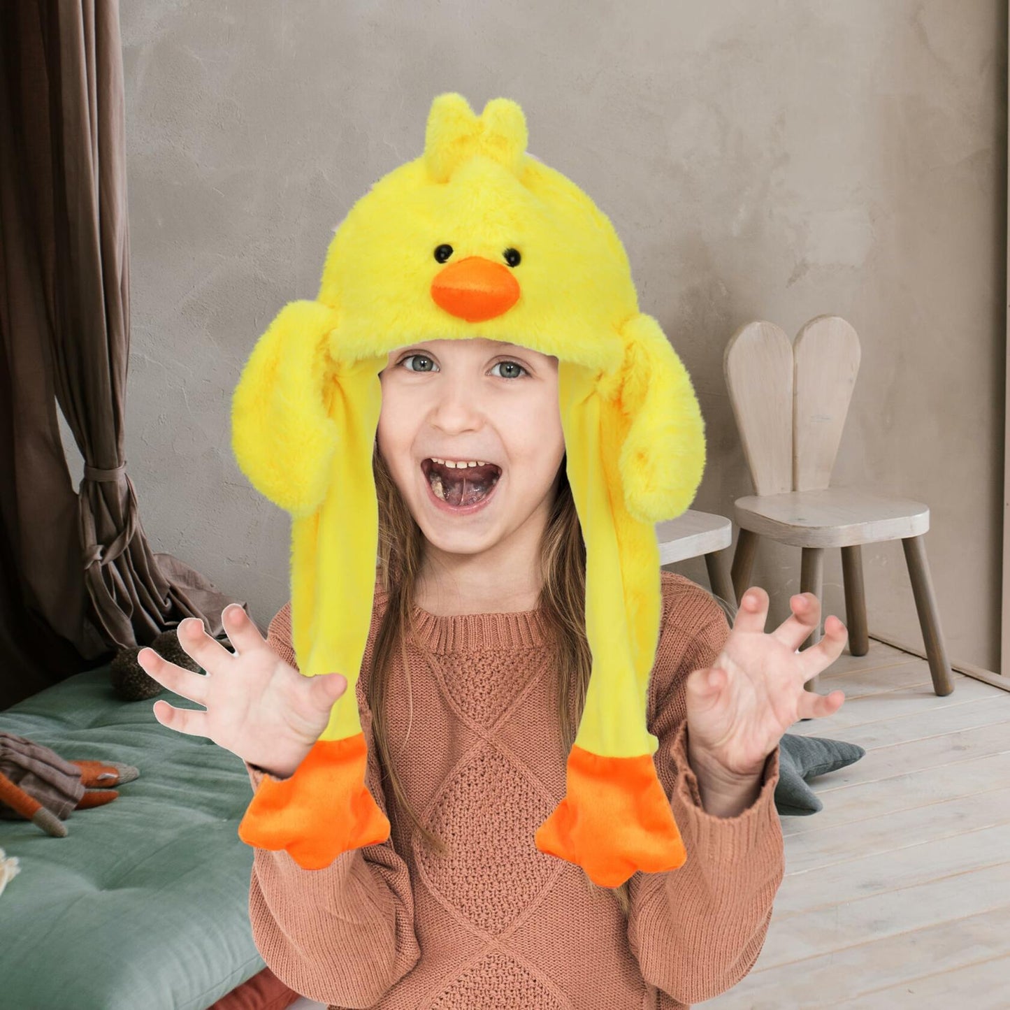 Bubblepompom Duck Plush Hat with Ears Yellow 22" Size 22"