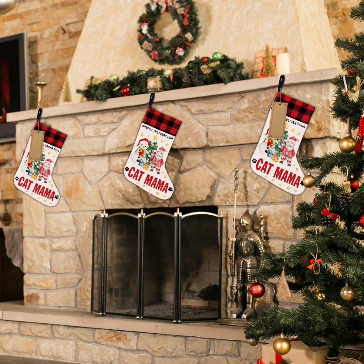 TSUYAWU Cat Mama Christmas Stocking Holiday Decoration 18x12 Inch