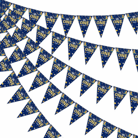 Mr. Onederful 1st Birthday Boy Triangle Banner Blue Party Decorations