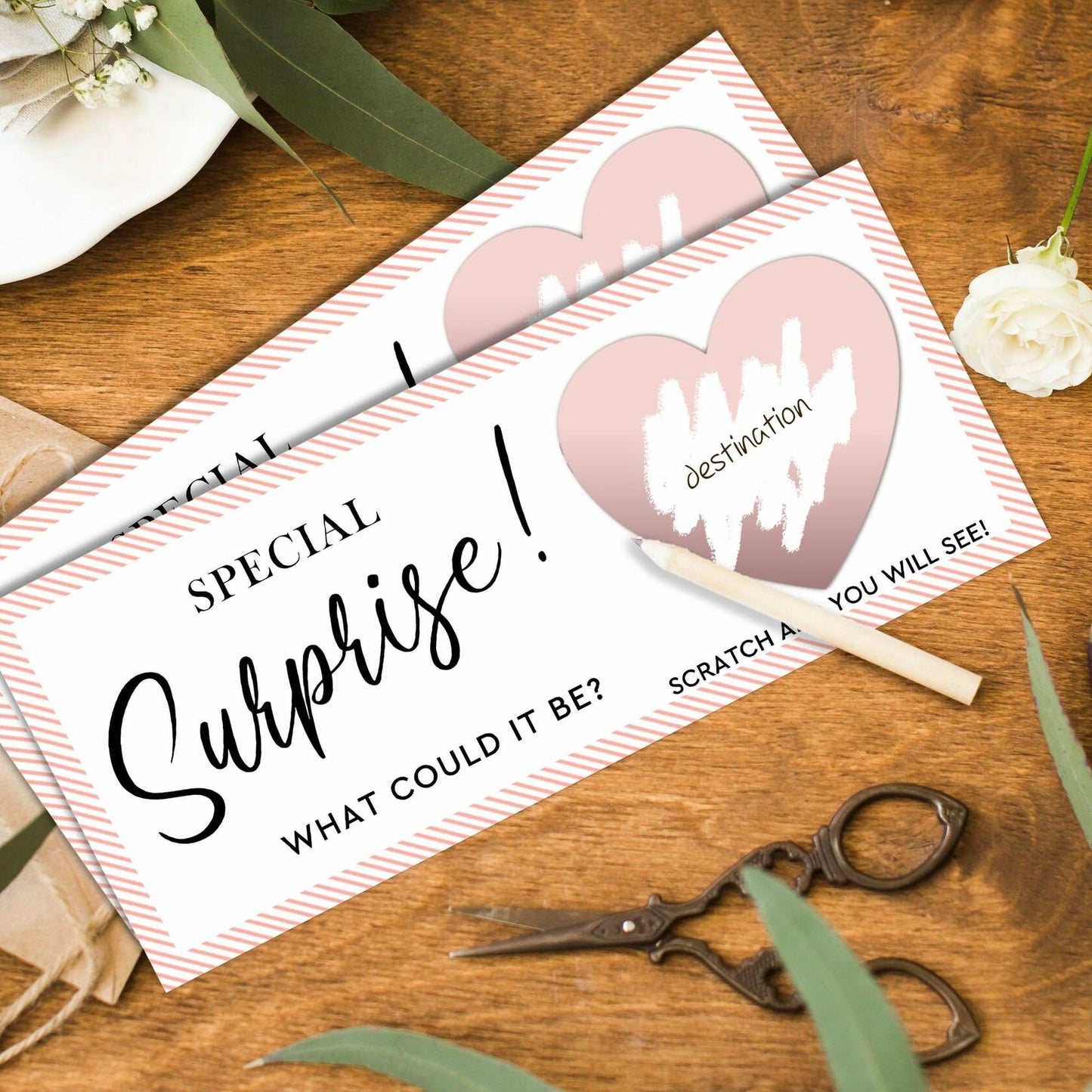 2 Set Surprise Scratch Cards 3x8" Travel Gift Pink B08 Birthday Wedding