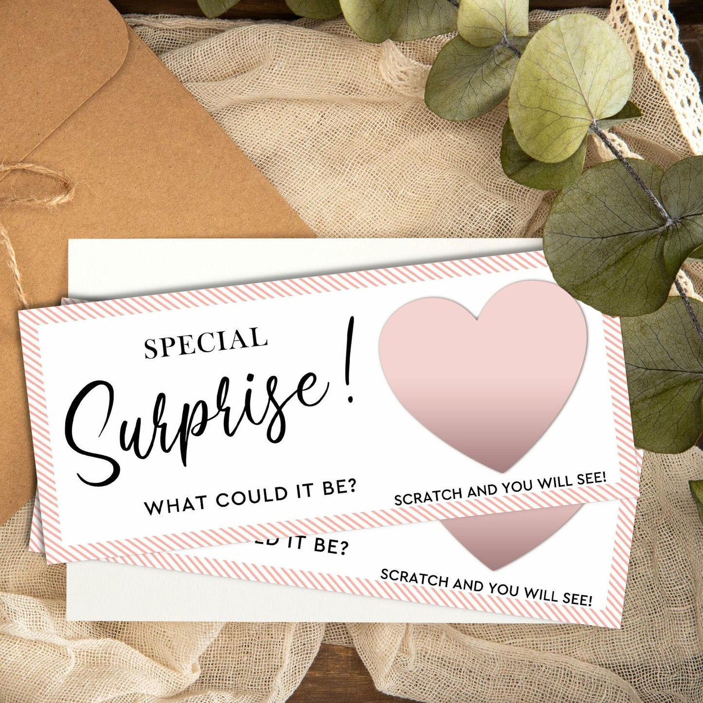 2 Set Surprise Scratch Cards 3x8" Travel Gift Pink B08 Birthday Wedding