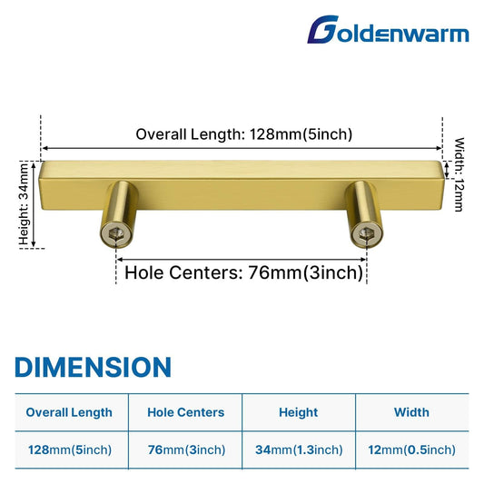 goldenwarm Brushed Brass Cabinet Pulls Gold 3in Drawer Handles 6 Pack