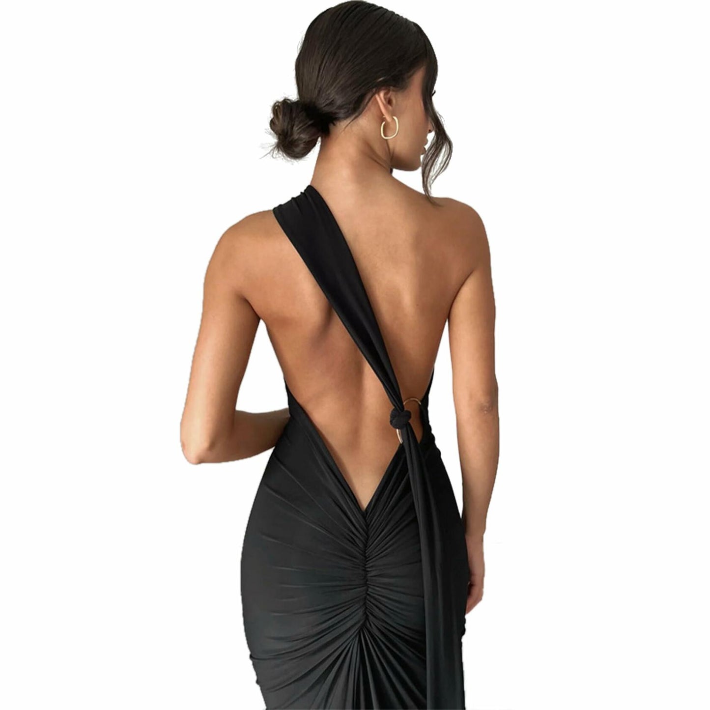 Women's Sexy Open Back Bodycon Maxi Dress Sleeveless Black Size S