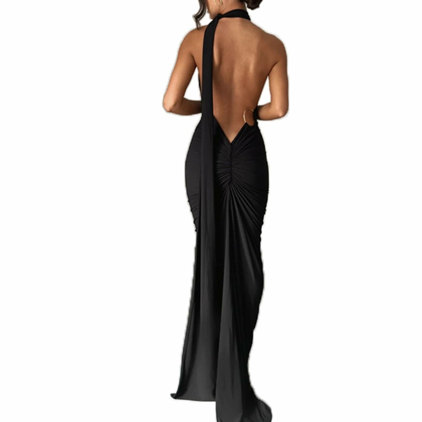 Women's Sexy Open Back Bodycon Maxi Dress Sleeveless Black Size S