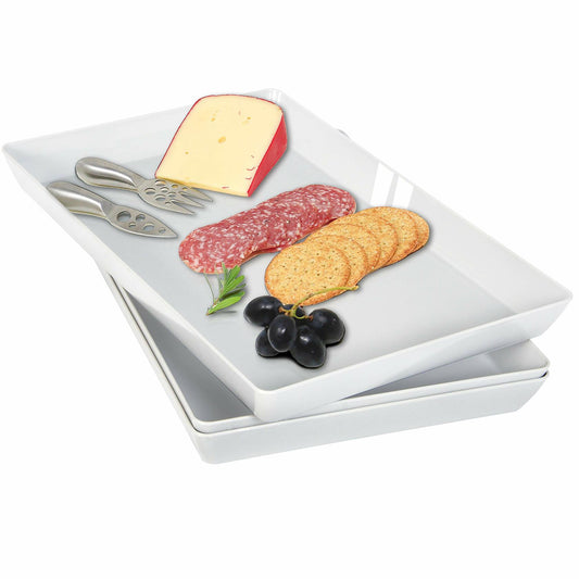 Youngever 3 Pack Plastic Serving Trays 15x10 inch Grey Sturdy ABS