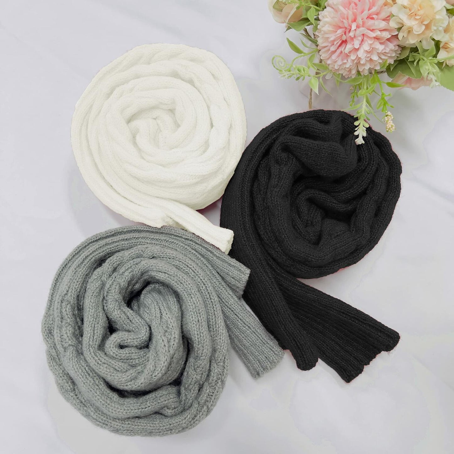 AFOLIRY Women's Knit Thigh High Socks Extra Long Fall Winter Leg Warmers Gray