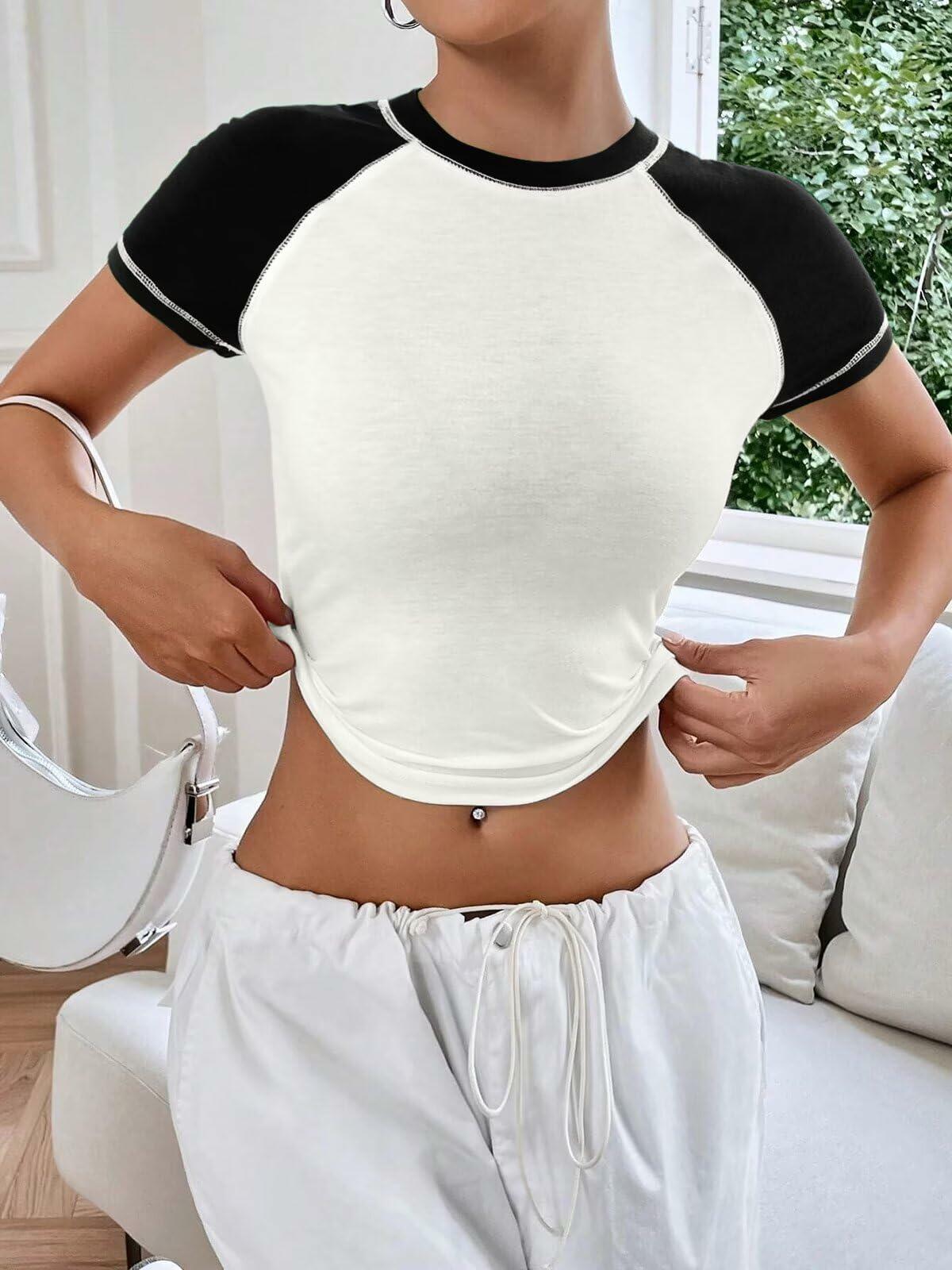 Women's Short Sleeve Crewneck Slim Fit White T Shirt Size M
