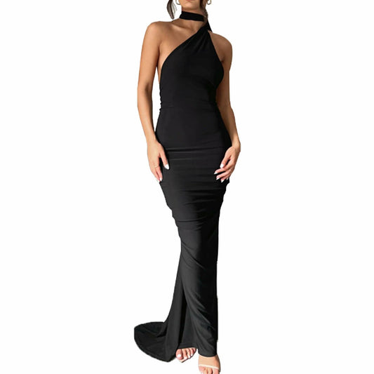 Women's Sexy Open Back Bodycon Maxi Dress Sleeveless Black Size S