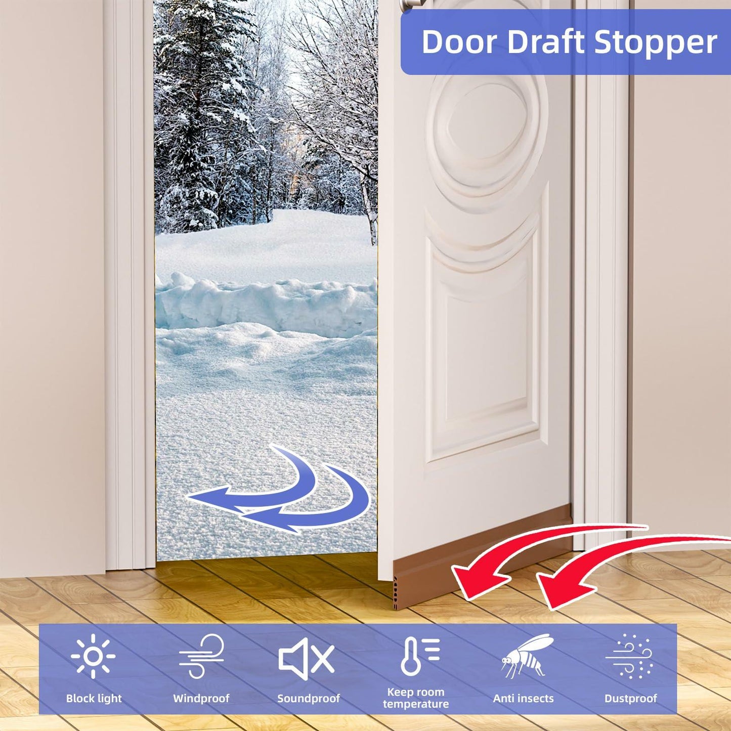 Door Draft Stopper Adjustable Weather Stripping Seal Brown 39in Size 39in