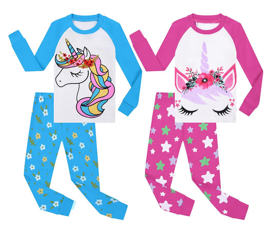 Benaive Girls Cotton Pajamas 4-Piece Set Unicorn Multicolor Size 2T