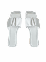 Verdusa Women's Square Toe Ruched Flat Slip On Sandals White Size 7.5