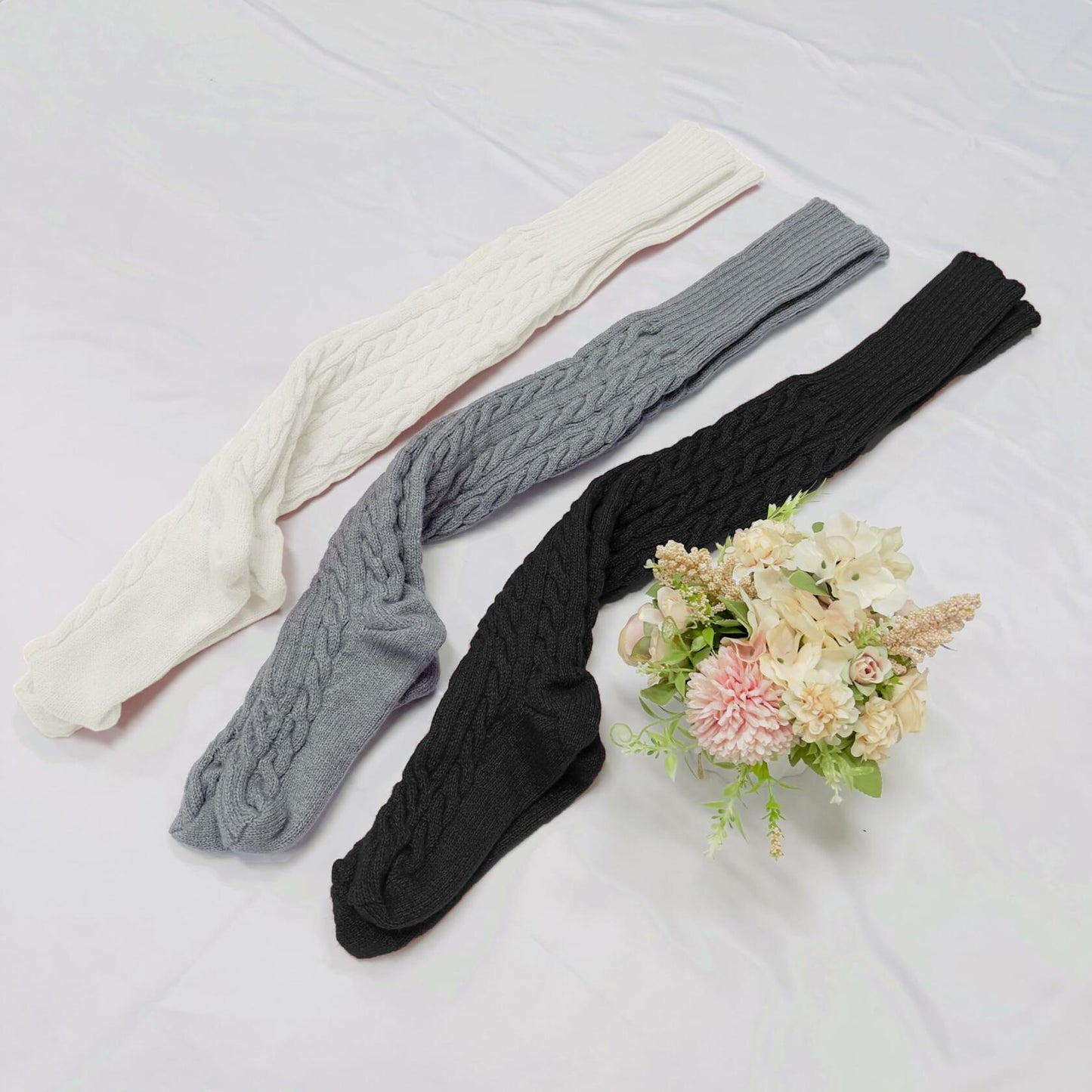 AFOLIRY Women's Knit Thigh High Socks Extra Long Fall Winter Leg Warmers Gray