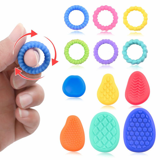 12 Pack Sensory Stone & Rings Fidget Toys Autism Calming Fun