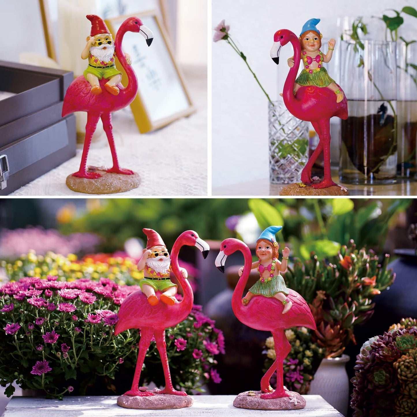 Goodeco Gnome and Flamingo Garden Statue - 6 * 11 Inch (Lady)