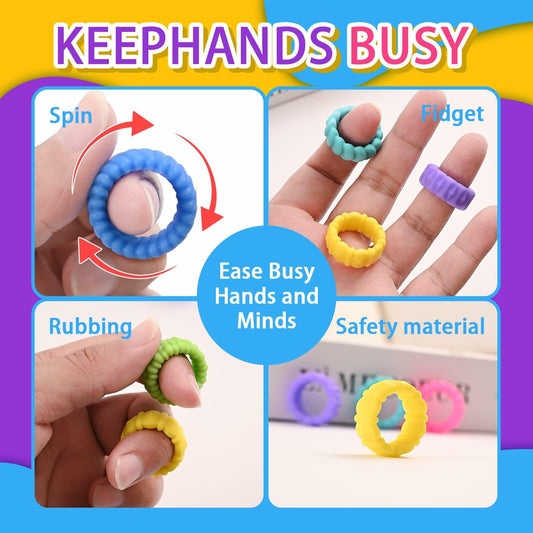 12 Pack Sensory Stone & Rings Fidget Toys Autism Calming Fun