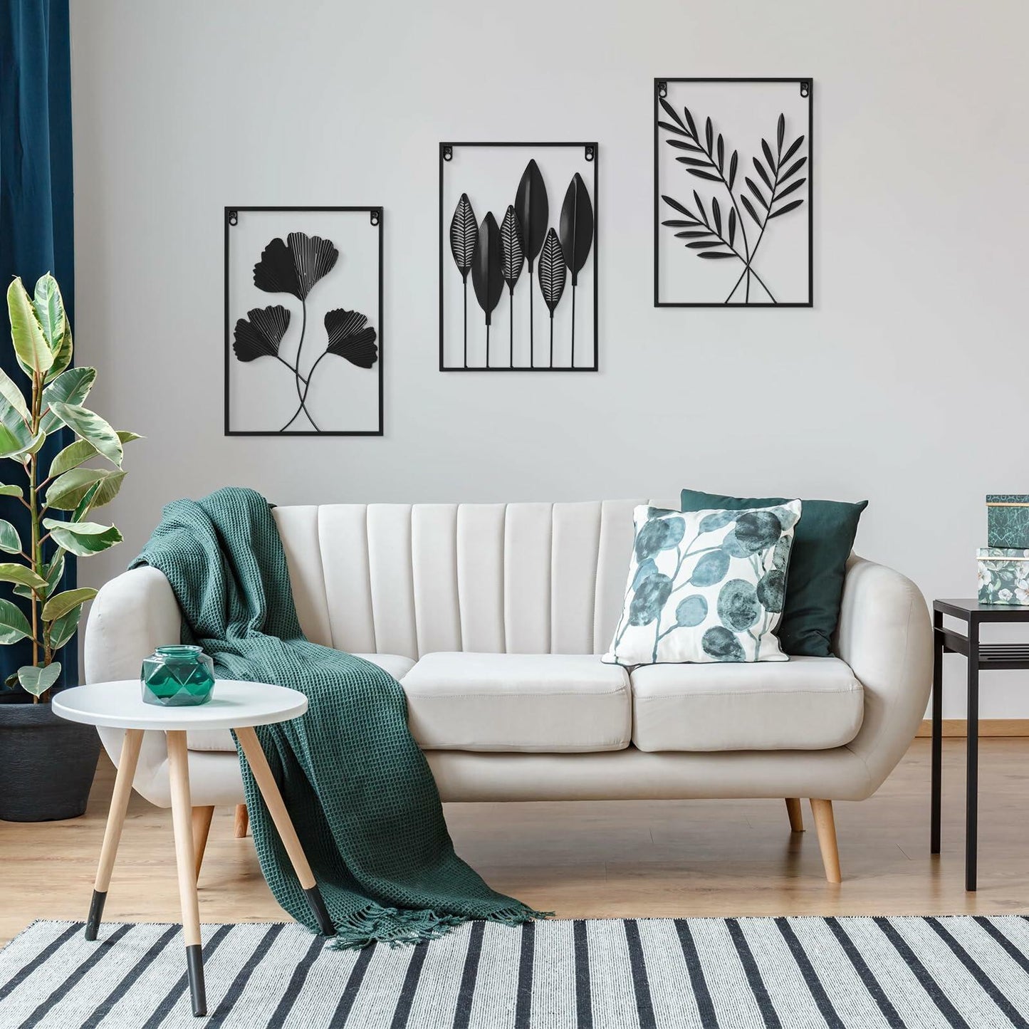 Black Metal Leaf Wall Art 3-Piece Modern Minimalist Decor Home Office