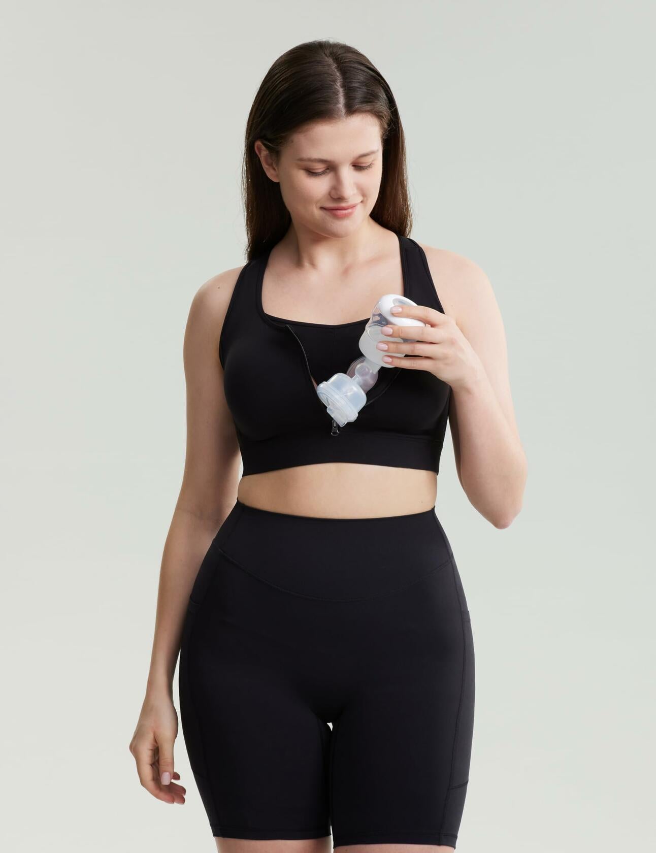 POSHDIVAH Nursing Bra Front Zip Padded Maternity Sports Tank Top Black Size M