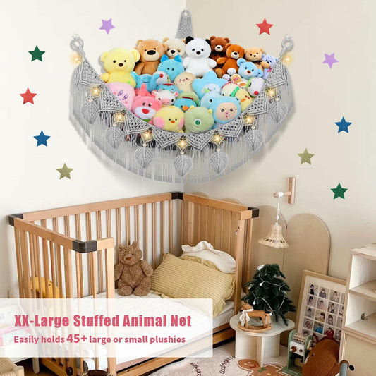 iHansee 56" Jumbo Stuffed Animals Hammock w/ LED Star Light Gray