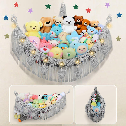 iHansee 56" Jumbo Stuffed Animals Hammock w/ LED Star Light Gray