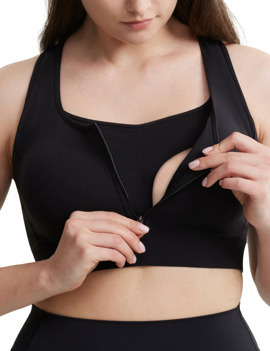 POSHDIVAH Nursing Bra Front Zip Padded Maternity Sports Tank Top Black Size M