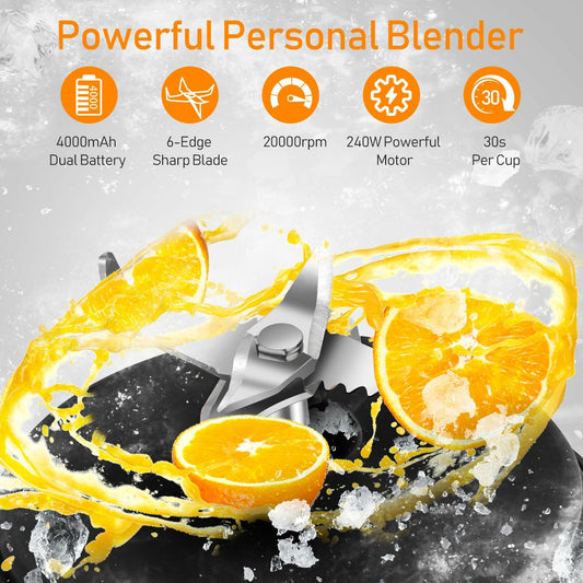 Portable Blender Personal USB Mini 6 Blades 17Oz To Go Travel Black