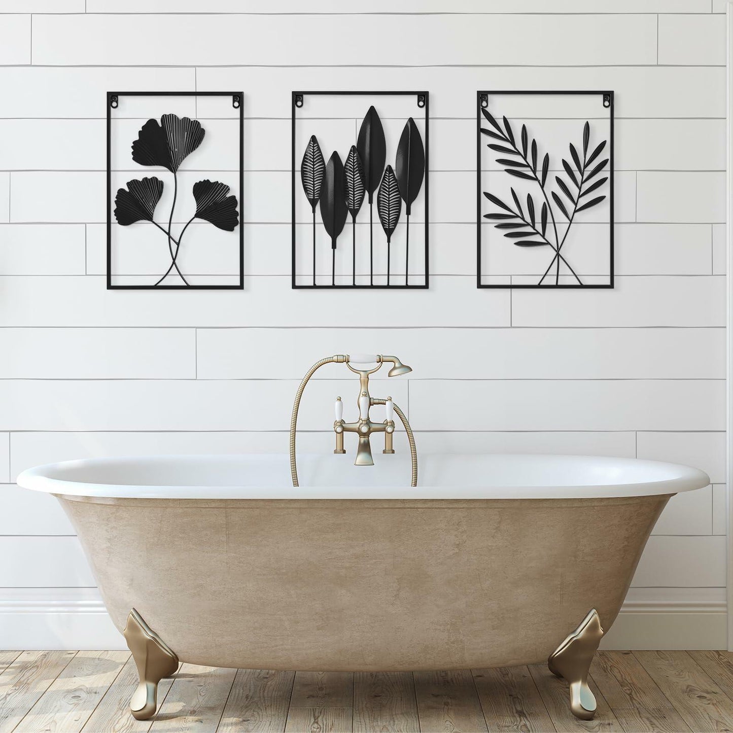 Black Metal Leaf Wall Art 3-Piece Modern Minimalist Decor Home Office