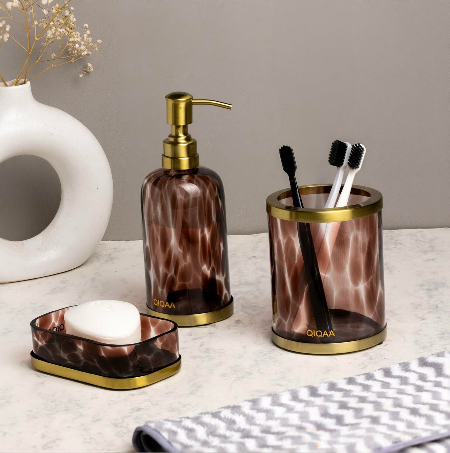 Tortoise Glass Soap Dispenser Vintage 4x8.25 for Bathroom Kitchen Handmade