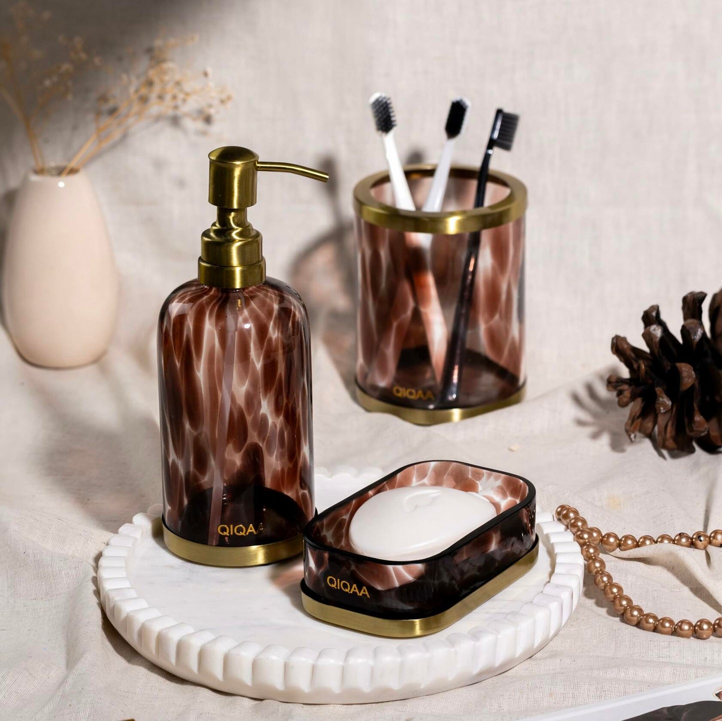 Tortoise Glass Soap Dispenser Vintage 4x8.25 for Bathroom Kitchen Handmade