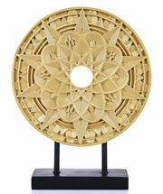 Geometric Mandala Sculpture Black Gold Round Art Decor for Shelf Table Office