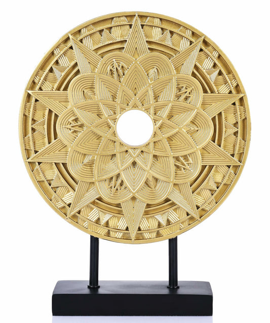 Geometric Mandala Sculpture Black Gold Round Art Decor for Shelf Table Office
