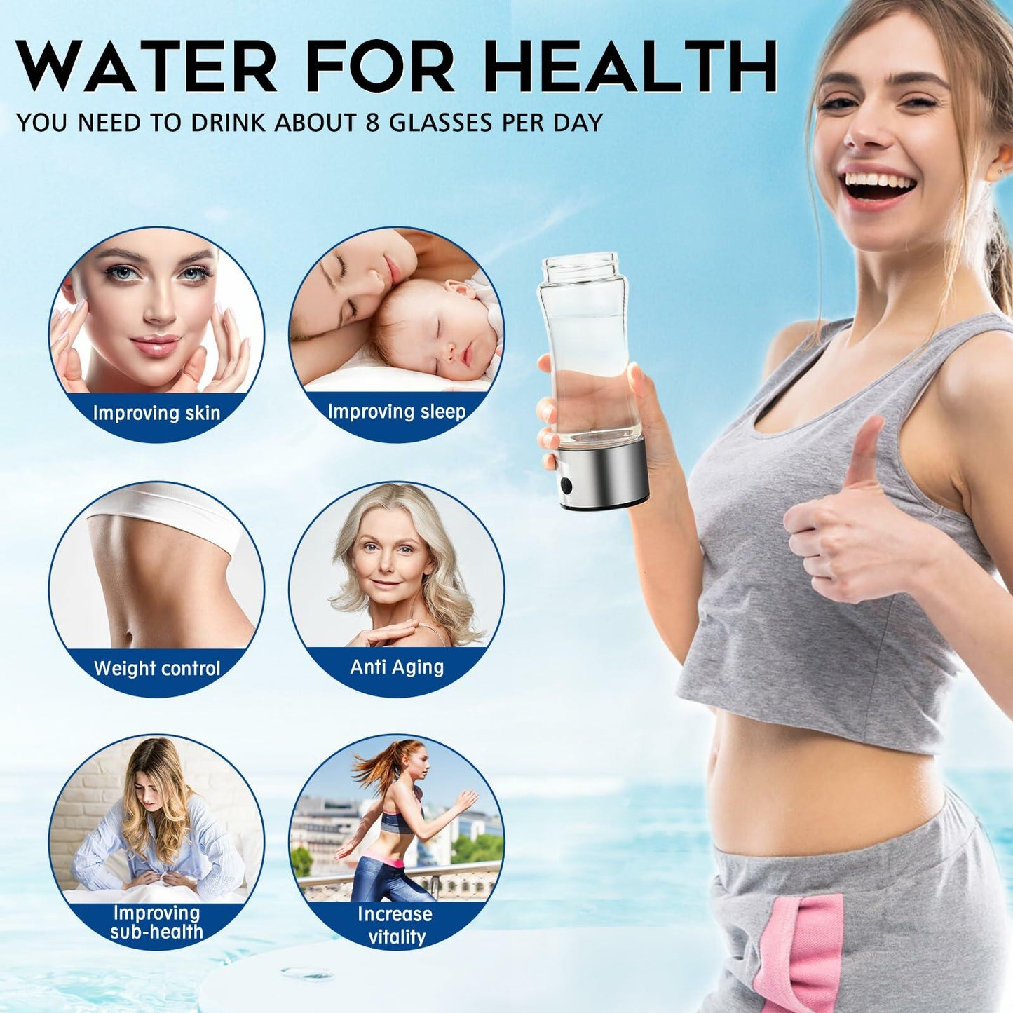 [Good] Hydrogen Water Bottle Generator Rechargeable SPE PEM Tech 2024 Model