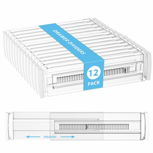 Optish 12 Pack Adjustable Drawer Dividers 12-21" Clear 3.2" High