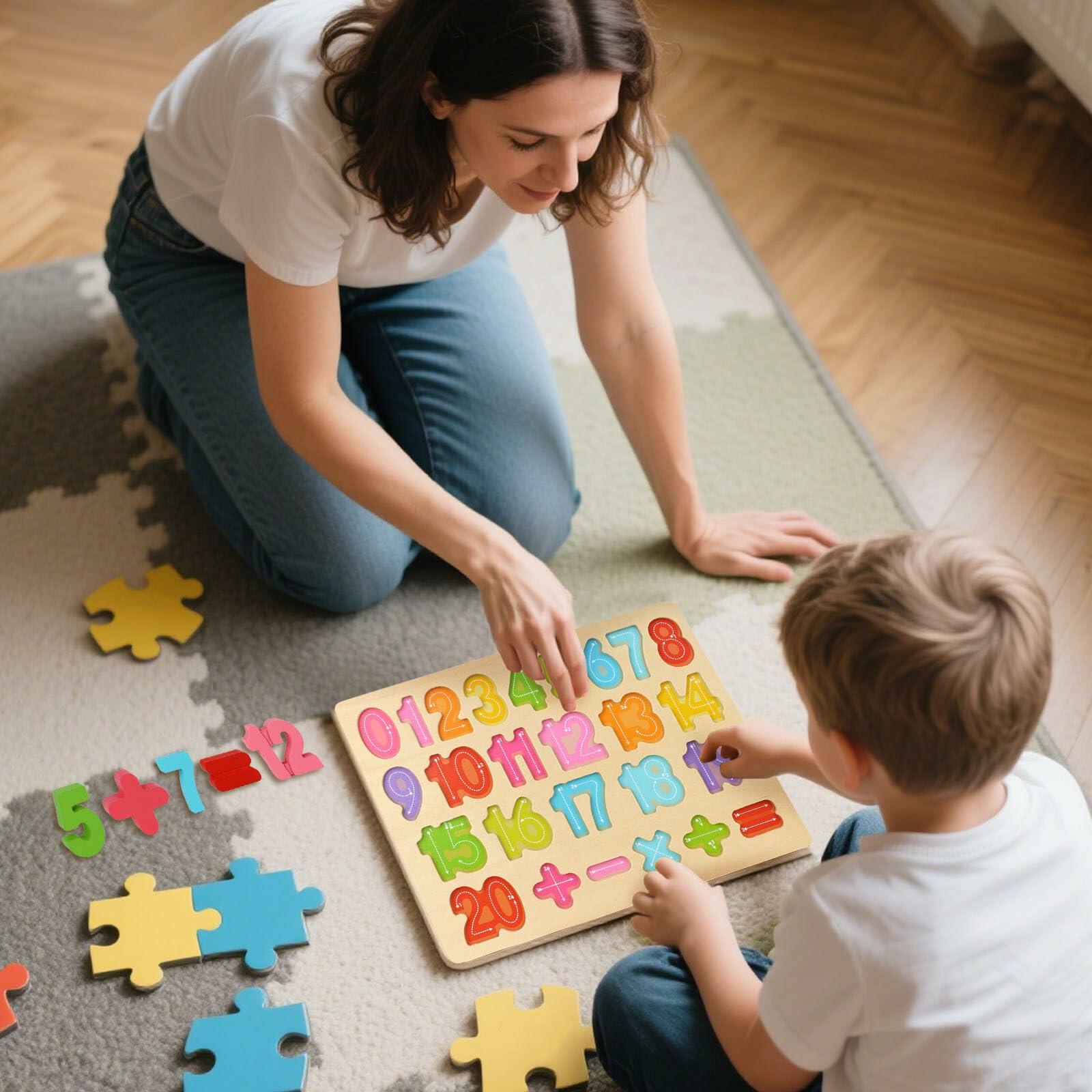 LovesTown Montessori Wooden Number & Shape Puzzles Kids Educational Toy