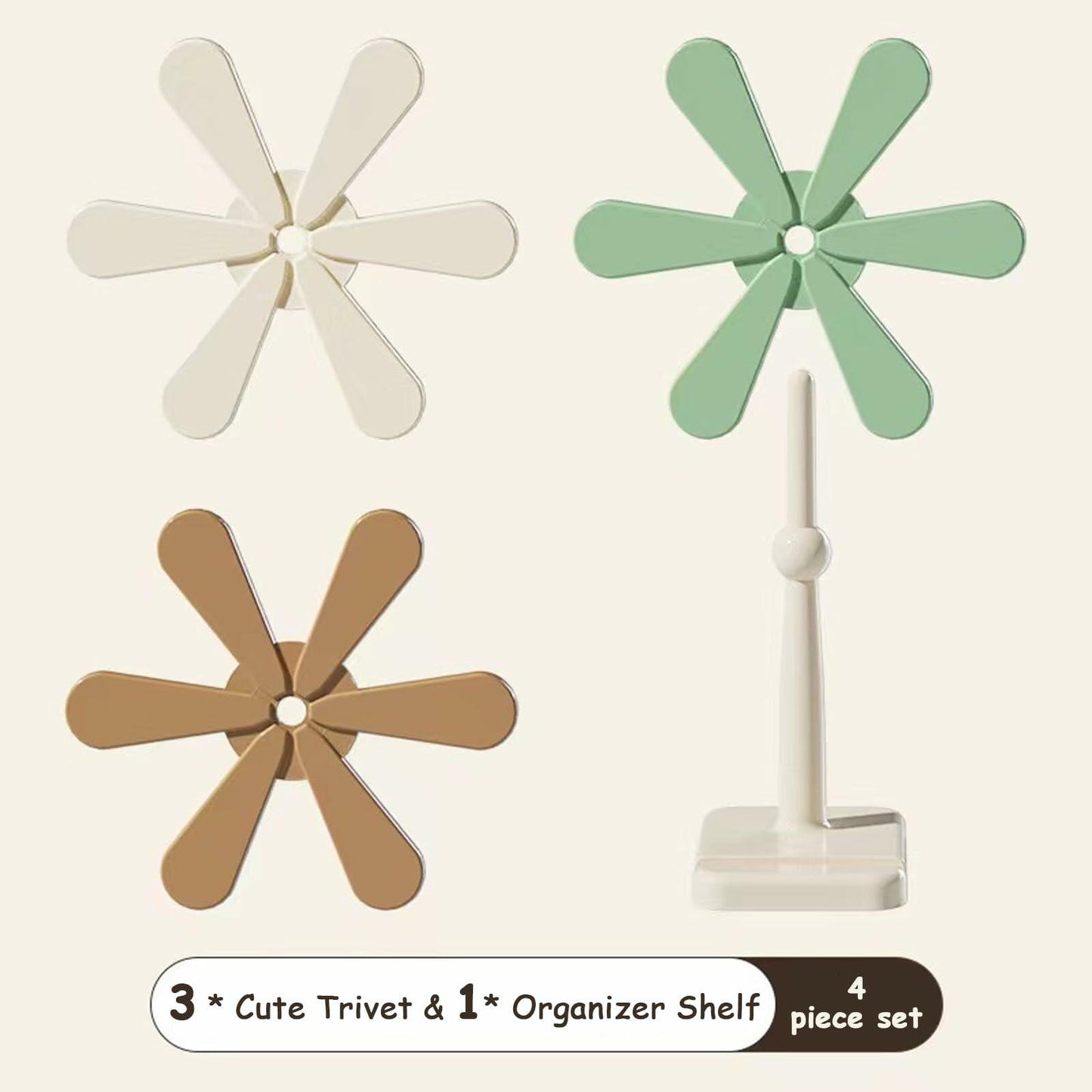 Silicone Trivets for Hot Dishes 3 Tree Coasters + 1 Foldable Stand Green