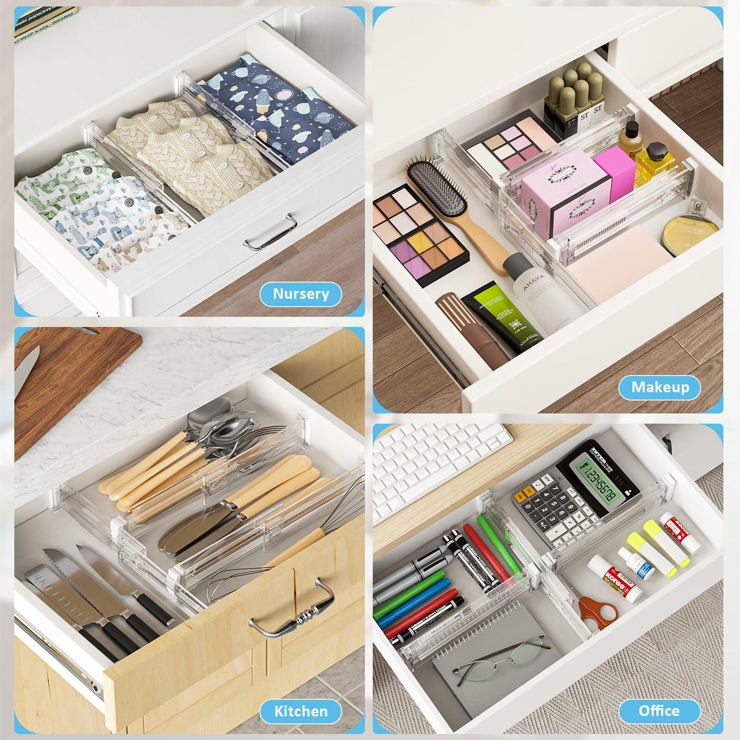 Optish 12 Pack Adjustable Drawer Dividers 12-21" Clear 3.2" High