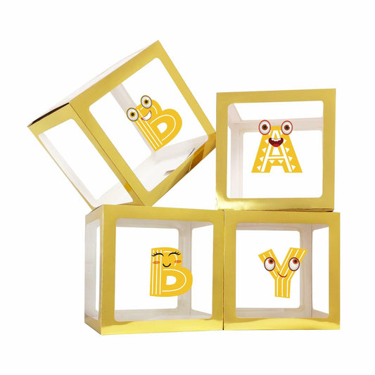Onteftshop Baby Boxes Letters Party Decorations Transparent Gold 4pcs