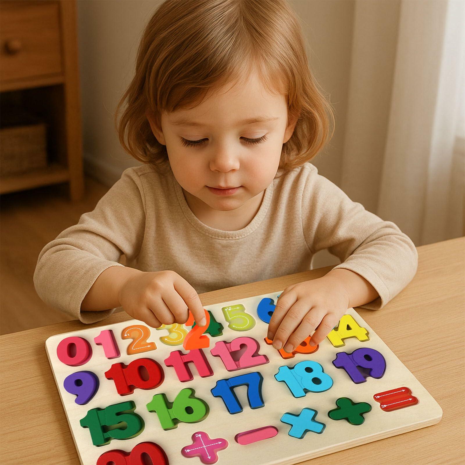 LovesTown Montessori Wooden Number & Shape Puzzles Kids Educational Toy