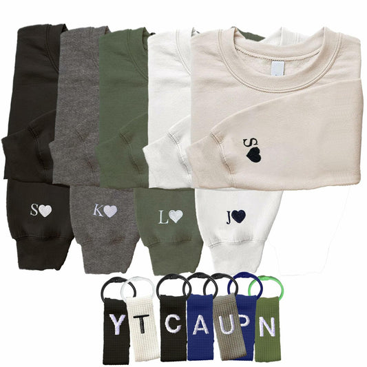 GODMERCH Embroidered Heart Sweatshirt Personalized Initial Sand Size M