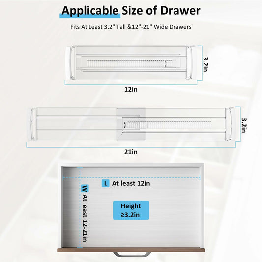 Optish 12 Pack Adjustable Drawer Dividers 12-21" Clear 3.2" High