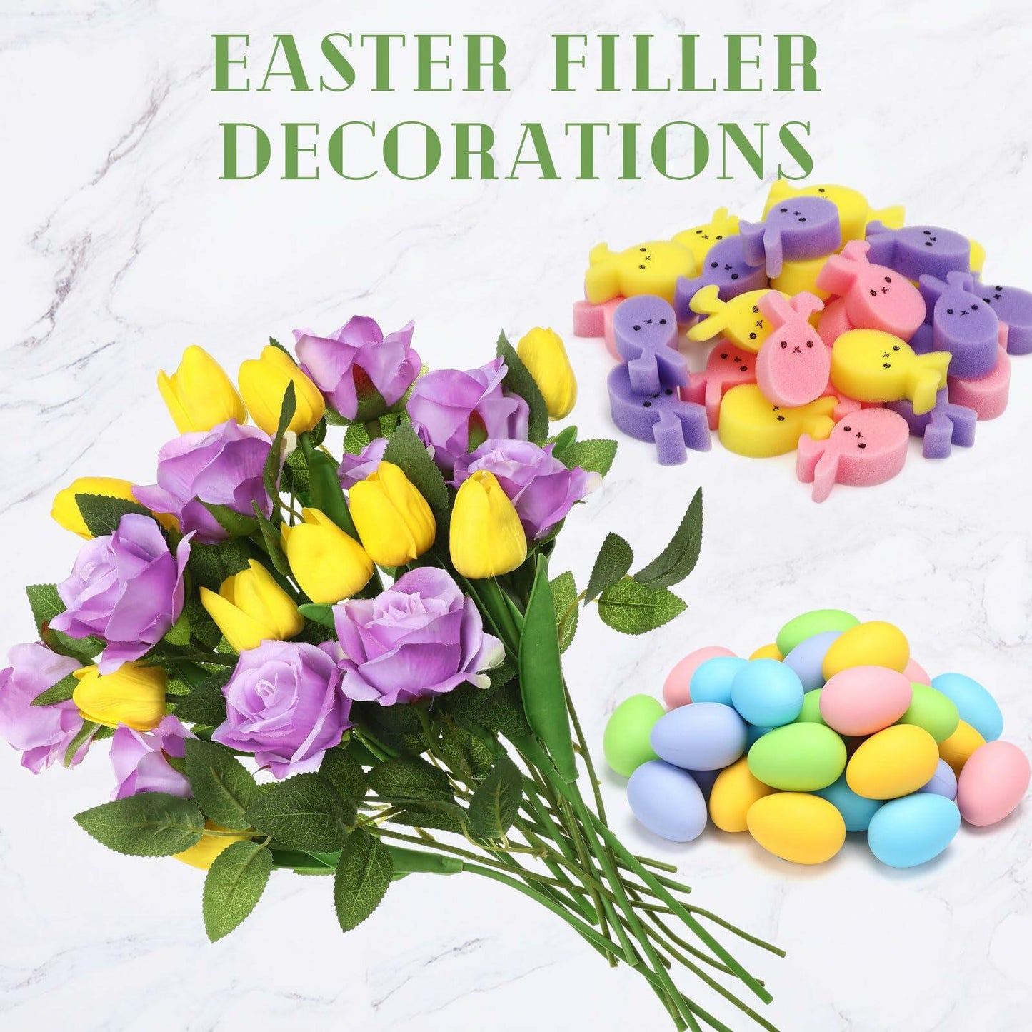 WinnerWhy 20 Artificial Tulips & Roses with 60 Sponge Bunnies & Eggs Set