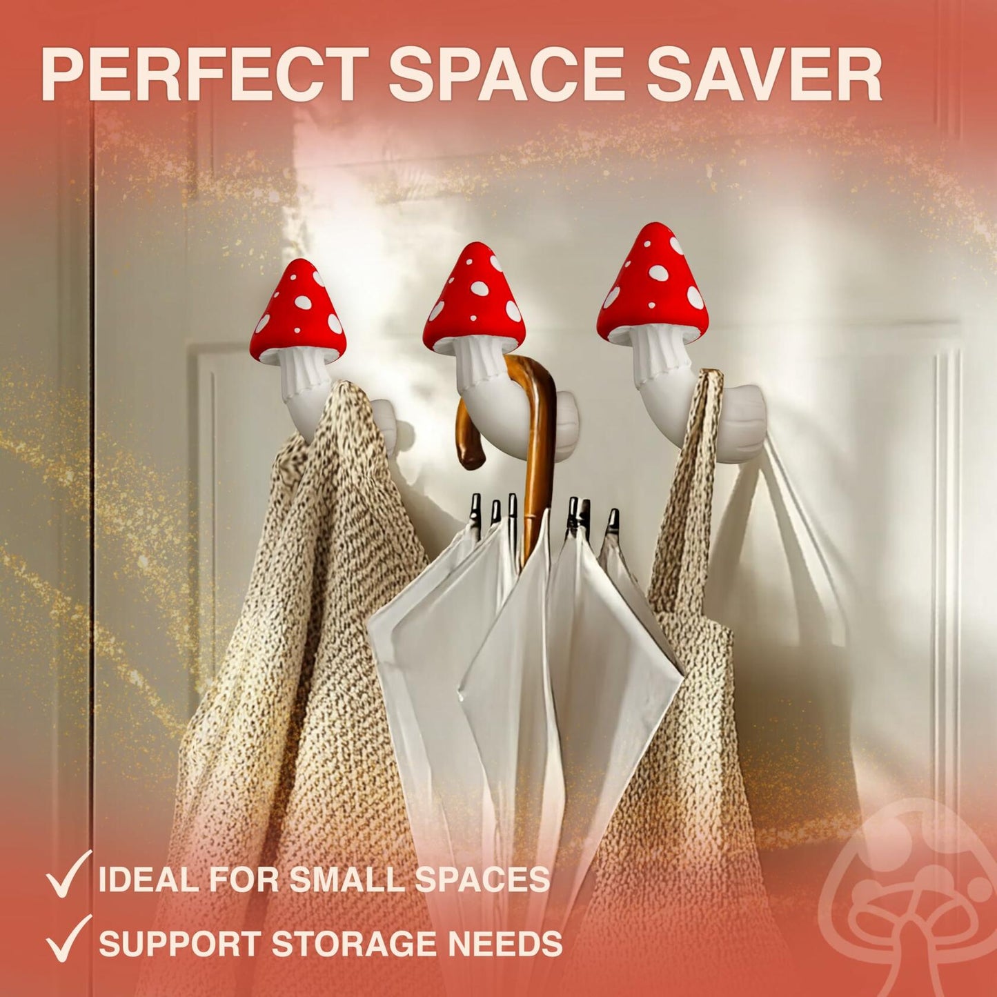 Shrumiez Mushroom Wall Hook 3 Pack Holds 20lbs Whimsical White