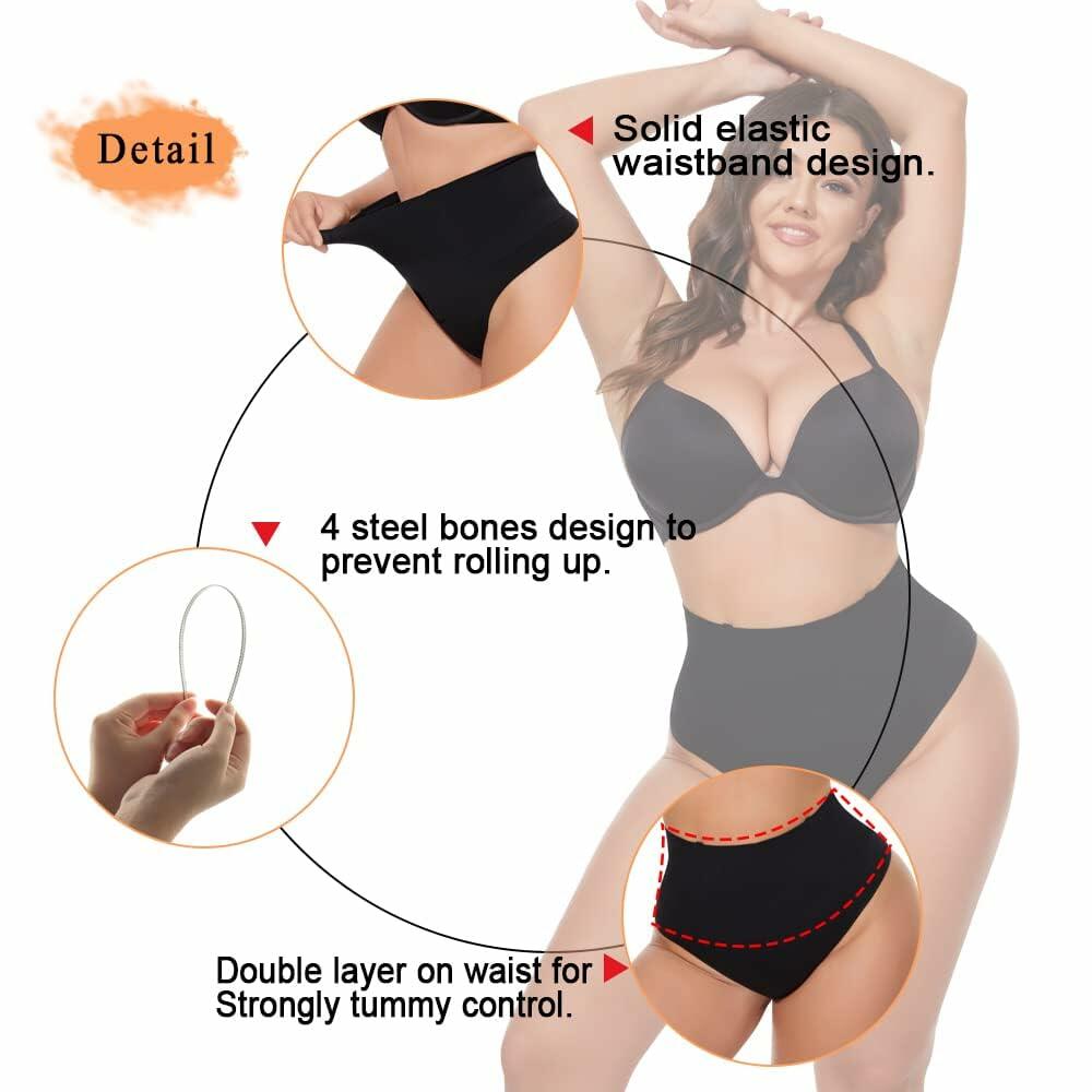 Tummy Control Seamless Thong Shapewear Mid Waist Butt Lifter Black Size XL
